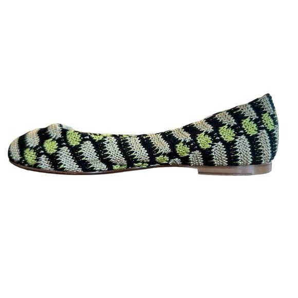 MISSONI Ballet Flats Metallic Knit Black Green Gold US Sz 6 Zigzag Slip On Shoes - Picture 5 of 13